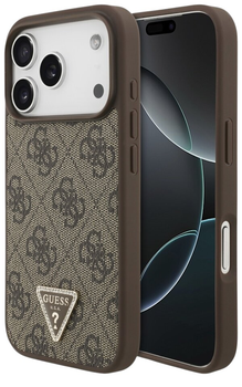 Панель Guess Leather 4G Triangle StrassMagSafe для iPhone 17 Pro Max Brown