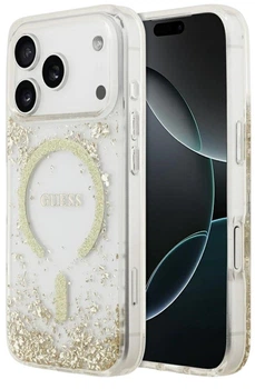 Панель Guess Resin Bottom Glitter MagSafeдля iPhone 17 Pro Gold