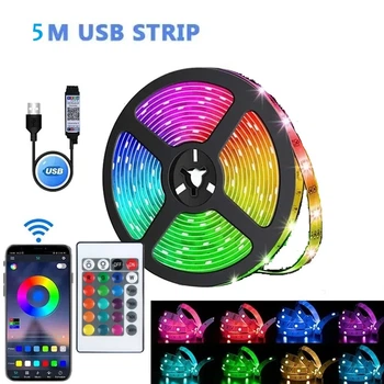 Світлодіодна LED стрічка RGB 5050 5 метрів з Bluetooth-додатком від USB + пульт ДК