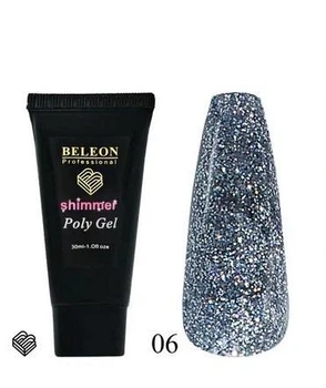 Полигель для наращивания ногтей BELEON Shimmer Poly Gel № 06 Серебристый