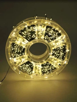 Гирлянда Мишура 30 метров 900 LED USB, пульт Хвойная лапа на зеленом кабеле, Теплый белый