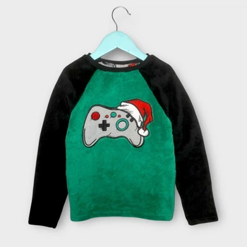 Кофта Primark тепла плюшева дитяча на хлопчика аплікація Gamer Геймер 128 см (7-8 років) зелена