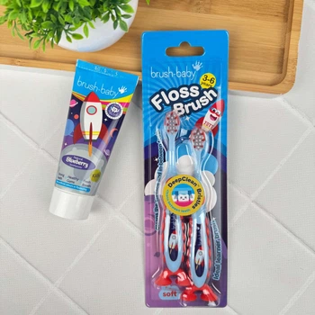Набор Brush-Baby Floss Brush от 3 лет (паста 50 мл + 2 щетки на присоске), ракета