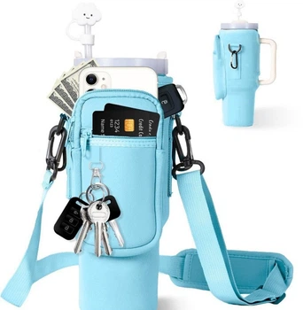 Сумка-чехол для термокружки Stanley Quencher 1,18 л голубого цвета KT7001306 с ремешком, защитный кейс для кружки