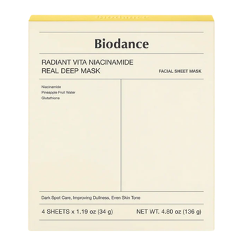 Осветительная гидрогелевая маска с ниацинамидом и витаминным комплексом Biodance Radiant Vita Niacinamide Real Deep Mask, 34 г*4 шт