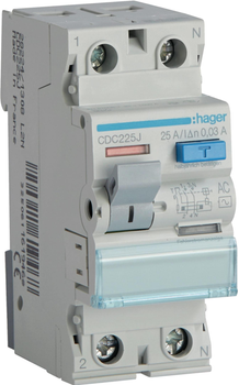 Wyłącznik różnicowoprądowy Hager CDC225J 1P+N 25 A 30 mA 6 kA AC