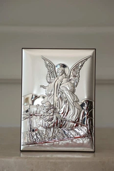 Серебряная икона Ангел Хранитель с детьми (6844 3) 13x18 см