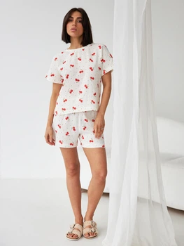 Пижама (футболка + шорты) женская муслиновая BARWA garments 0328/329 M Молочная (2113283292128)
