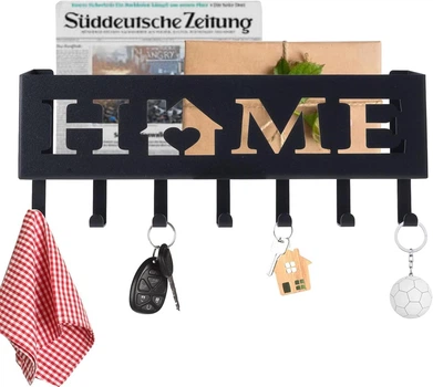 Настенная декоративная ключница с крючками VOIMO «Home» черная