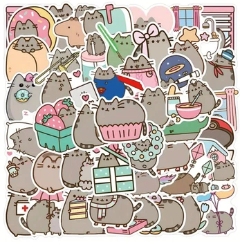 Набір наклейок (стікерів) кіт Пушин Pusheen (55 шт.) стікербомбінг для телефону, ноутбука