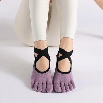 Шкарпетки Для Йоги Non-Slip Socks Градієнт із Закритими Розділеними Пальцями, розмір 35-39, чорний/фіолет