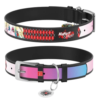Ошейник для маленьких собак и щенков WAUDOG Design 3 с QR-паспортом Harley Quinn, кожаный, черный, ширина 12 мм, длина 20–28 см, дизайнерский, размер XS, арт. 0013-1002-01