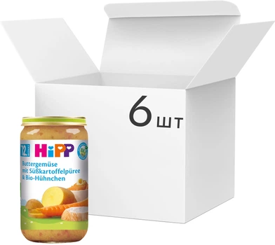 Упаковка пюре органического HiPP Овощное с бататом и курицей для детей с 12 месяцев 250 г х 6 шт (4062300198845)