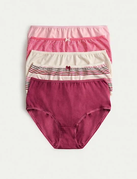 Набор хлопковых трусиков Marks&Spencer миди High rise shorts 20(48) 5 шт dark pink 0199