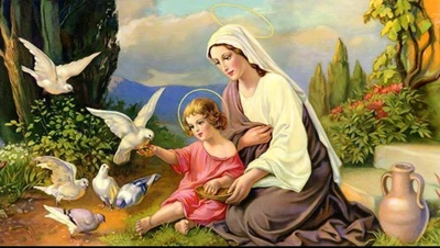 Алмазная мозаика ColorArt 40x60 Богородица и голуби + голограммные алмазики SV1503