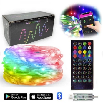 Умная гирлянда светодиодная новогодняя LED RGB Bluetooth для елки Роса 10 метров 5V 2F USB Smart fairy lights