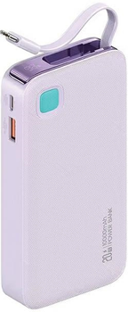 УМБ Usams US-CD225 Lightning Retractable 10000 mAh PD 20W Purple (6958444910147)