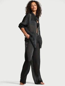 Пижама Victoria's Secret Luxe Sheer Satin Button-Front Long Pajama Set размер XS