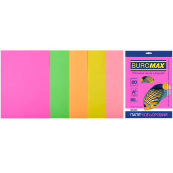 Папір офісний кольоровий A4 80г/м 5цв 20л NEON BUROMAX