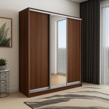 Шафа купе Mebel Star трьохдверна дзерколо 150*240*60 Горіх Екко