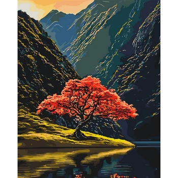 Картина по номерам Оригами Дерево среди гор, 40x50 см (LW3514)