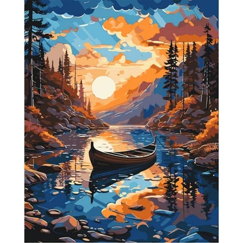 Картина по номерам Оригами Лодка на закате, 40x50 см (LW3327)