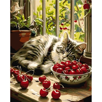 Картина по номерам Оригами Спящий котенок на окне, 40x50 см (LW3510)