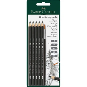 Набір олівців чорнографітних Faber-Castell "Graphite Aguarelle" 5 штук + пензлик, блістер