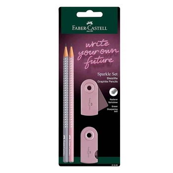 Набір Faber-Castell Sketch Set: 2 чорнографітних олівця + гумка + точилка, рожевий