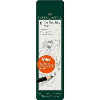 Набір олівців чорнографітних Faber-Castell Pitt Graphite Matt, 6 штук 2B-12B, в металевій коробці