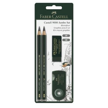 Набір олівців чорнографітих Faber-Castelli Castell 9000 Jumbo 2 штуки + резинка + точилка