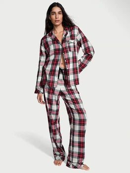 Фланелева піжама (сорочка + штани) Victoria's Secret Flannel Long Pajama Set M Regular Червоний (2681315D)
