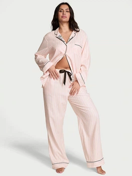 Фланелева піжама (сорочка + штани) Victoria's Secret Flannel Long Pajama Set S Long Рожева смужка (2671337D)