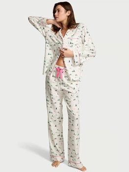 Фланелева піжама (сорочка + штани) Victoria's Secret Flannel Long Pajama Set S Long Білий (27138623)