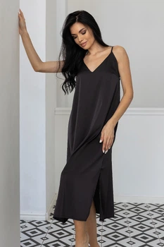 Шелковая ночная рубашка длинная Нг190 Графитовый, 3XL (52-54)
