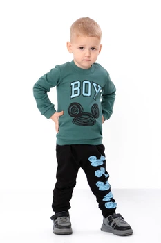 Утеплений ясельний комплект для хлопчика (світшот та штани) з принтом Носи своє 74 Зелений (p-15303-213384)