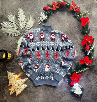 Чоловічий новорічний светр "Snowman" Синій, розмір М