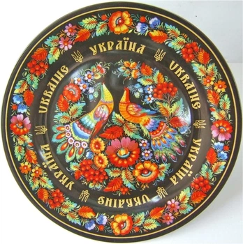 Тарелка декоративная из керамики украинские сувениры ручной работы Prezent Петрикеевская роспись Птицы
