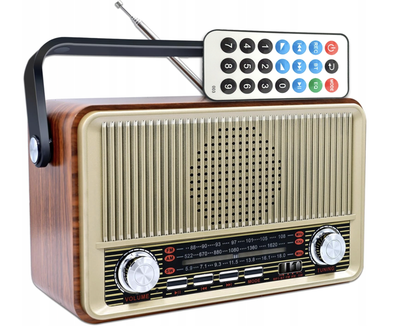 Акумуляторне радіо із зарядкою від USB з Bluetooth колонкою та пультом Kemai Retro Style Радіоприймач (USB/TF/AUX) Gold