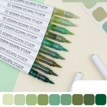 Маркеры акриловые Languo Sage Green набор 9 цветов (зеленый шалфей) для рисования