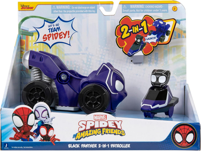 Машина-трансформер Jazwares Spidey и его удивительные друзья с фигуркой Чёрная пантера Марвел