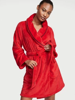 Жіночий теплий плюшевий халат Victoria's Secret Short Cozy Robe червоний XS/S