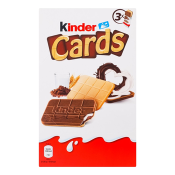 Вафлі Kinder Cards із молочною та какао начинкою 3 х 25.6г.