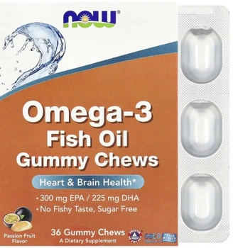 Омега 3 NOW Omega-3 Fish Oil 36 жевательных конфет маракуйя