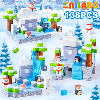 Магнітний конструктор Майнкрафт Minecraft 138 блоків зі кубиками що світяться Північне сяйво