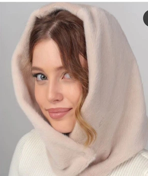 Модний капор норка на флісі, колір беж