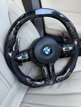 Руль из Кованого Карбона Красный BMW M + LED экран F-серия F15 F16 F20 F21 F25 F26 F30 F31 F32 F34 F35 F36
