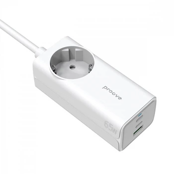 Зарядное Устройство + Сетевой Фильтр Proove Power Strip PD-02 65W (2 Type-C + 1USB + 1AC) white