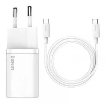 Зарядное Устройство Baseus Super Silicone PD Charger 25W (1Type-C) + Кабель Type-C-Type-C (1m) white