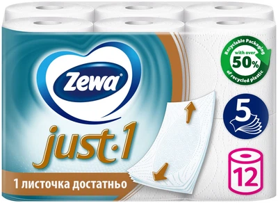 Туалетний папір Zewa Just 1 5 шарів Білий 12 рулонів (7322542591499)